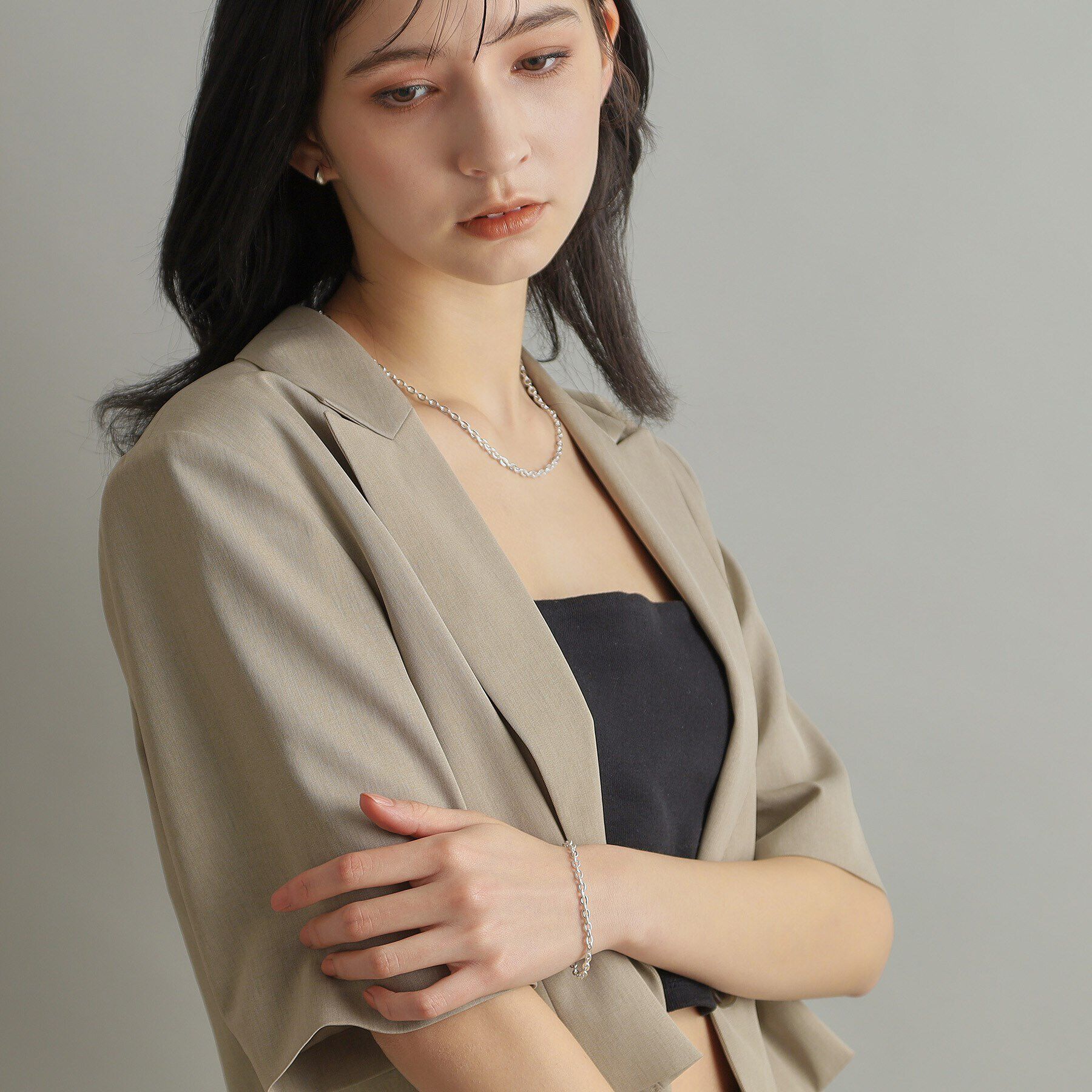 COCOSHNIK ONKITSCH「シルバー デザインチェーン フラットオーバルリンクブレスレット」|ブレスレット・バングル|