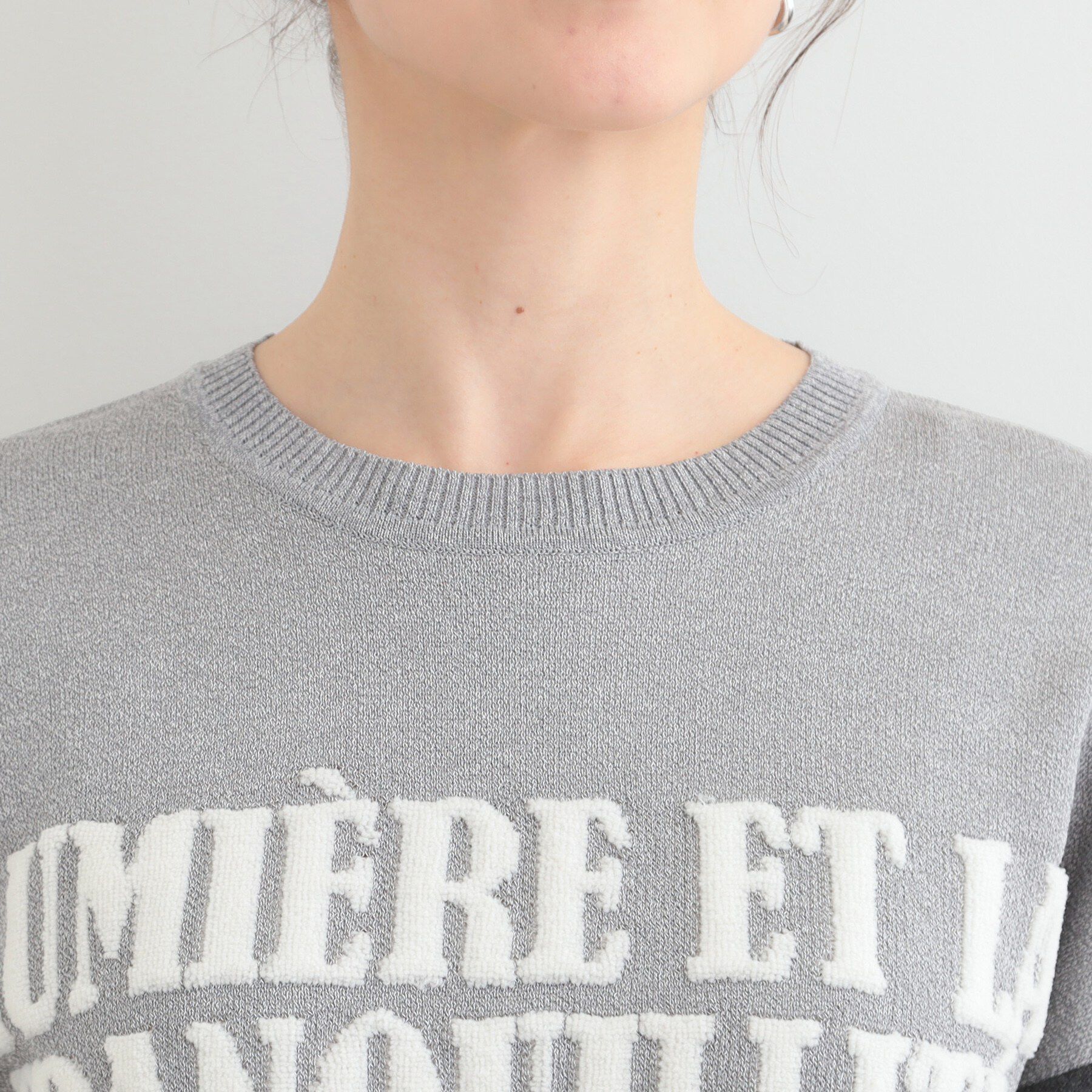 SHOO･LA･RUE「デニム袖切替ロゴニット」|ニット・セーター|