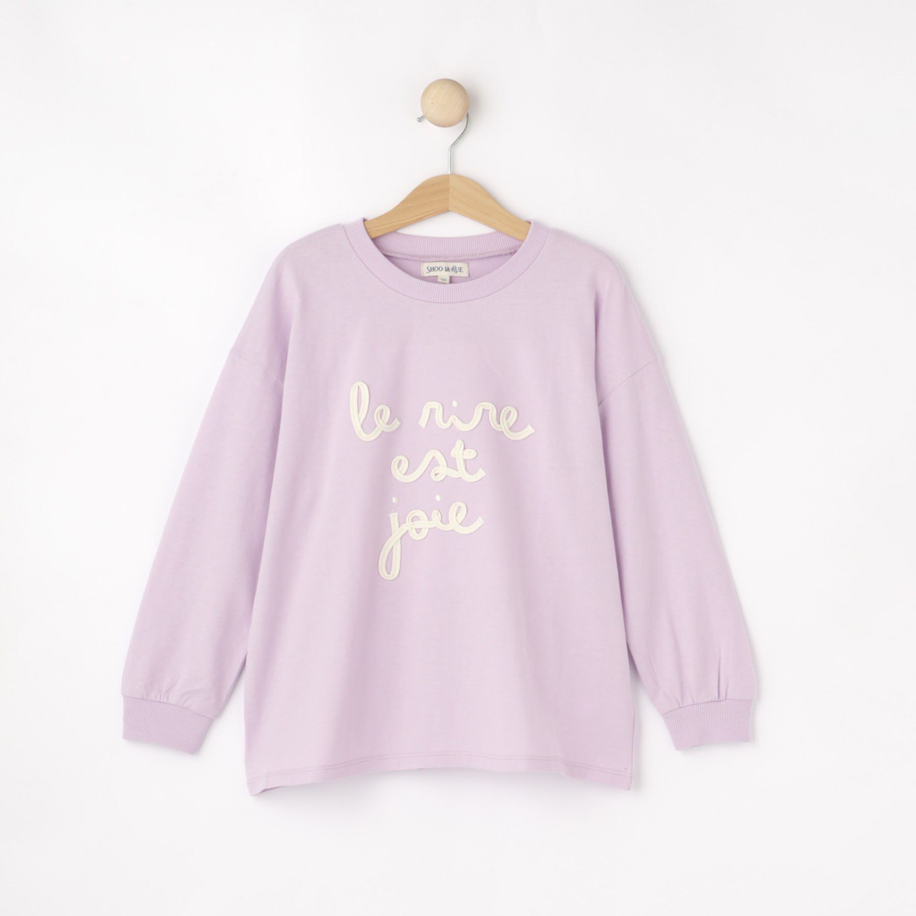 SHOO･LA･RUE「【100-150cm】コード刺繍がアクセント シンプルロンT」|Tシャツ・カットソー|ラベンダー(080)
