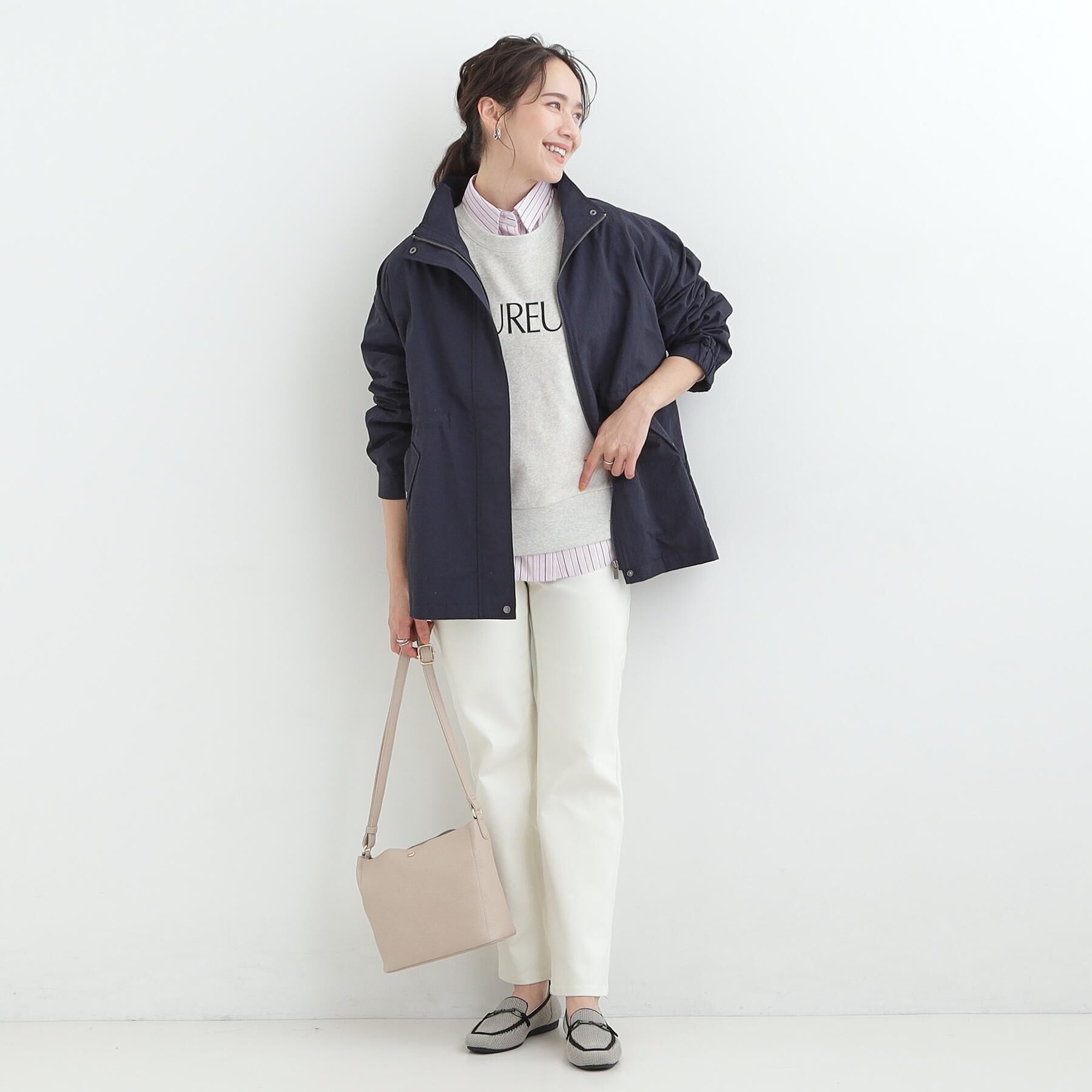 SHOO･LA･RUE「【防花粉/S-LL】ウエストマークですっきり見え　軽やかスタンドブルゾン」|ブルゾン・スタジャン|