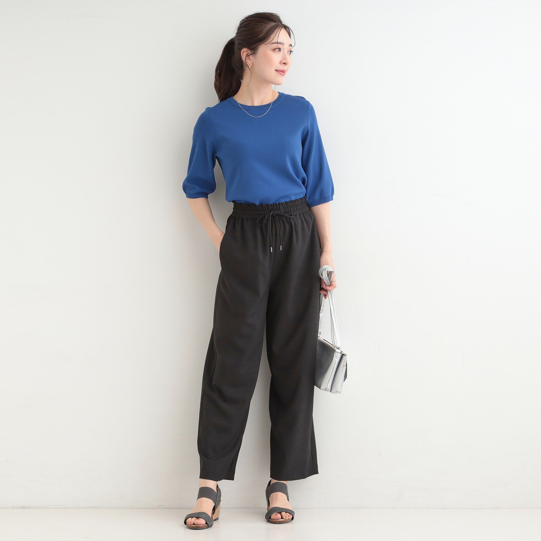 SHOO･LA･RUE「【毎日洗える/S-LL】上半身がすっきり見える　多機能5分袖ニット」|ニット・セーター|