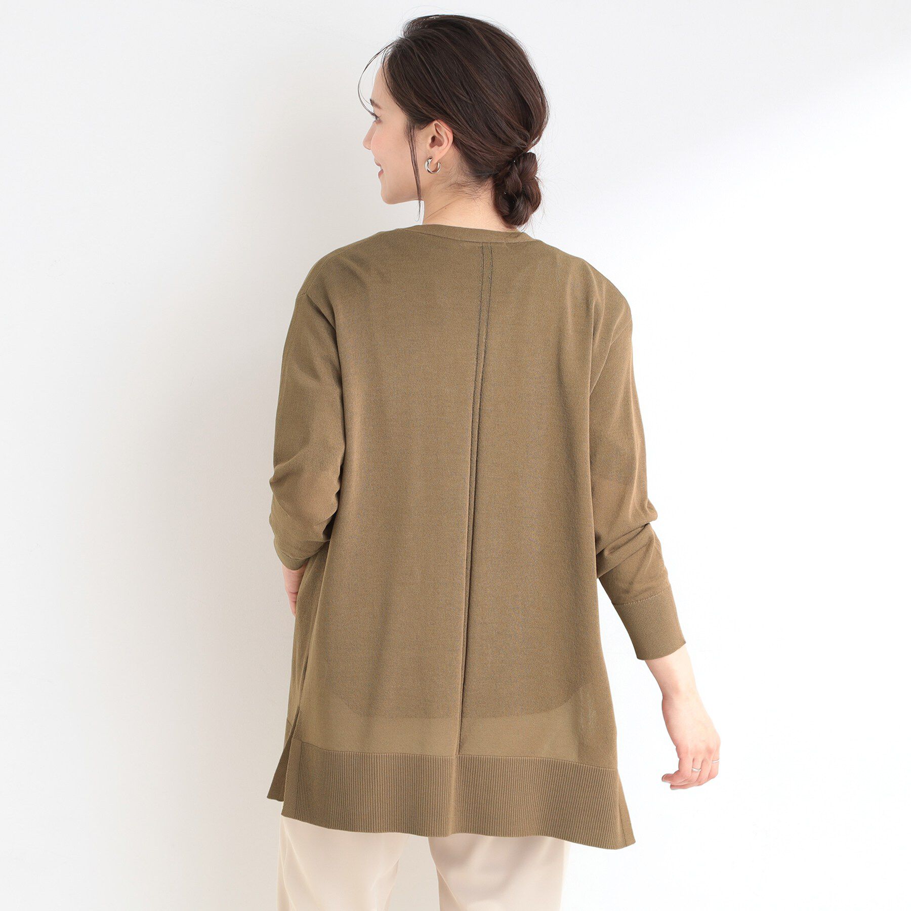 SHOO･LA･RUE「【ひんやり/洗濯機可/S-LL】着る方がすっきり見えに マルチに使えるミドルトッパーカーディガン」|カーディガン|