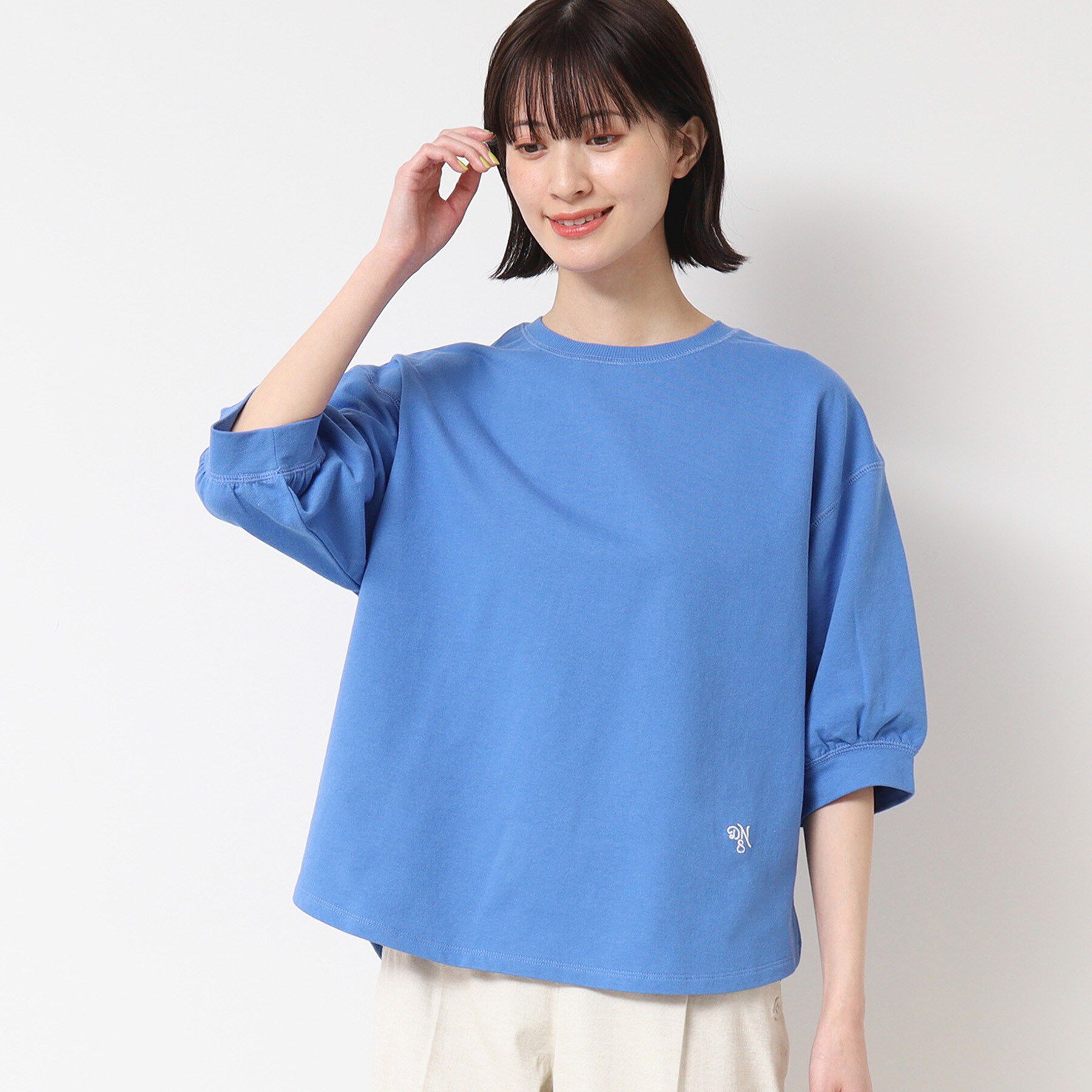 Dessin「【360度可愛い・洗える】バックヘンリーカットソー（5分袖/XS～L）」|Tシャツ・カットソー|ブルー(092)