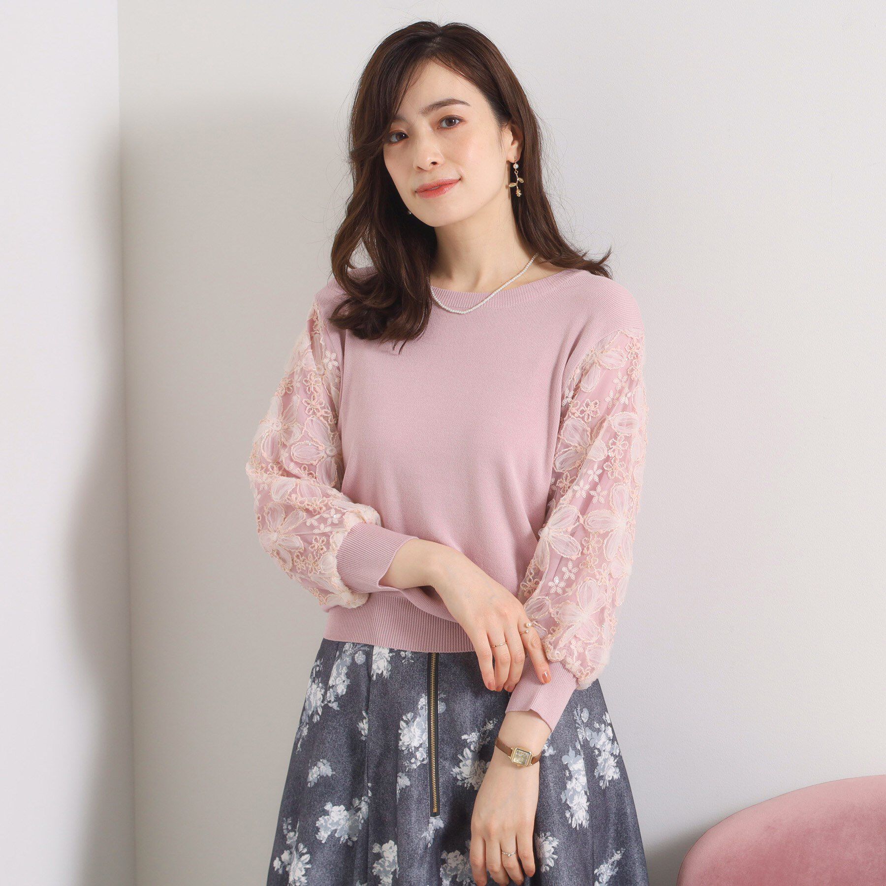 ITS&rsquo;DEMO「【手洗い可】立体レース袖ニット」|ニット・セーター|