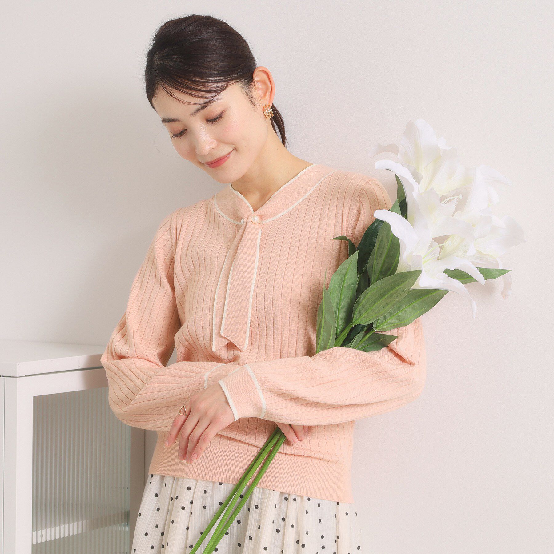 ITS&rsquo;DEMO「【手洗い可】配色ボウタイニット」|ニット・セーター|オレンジ(065)