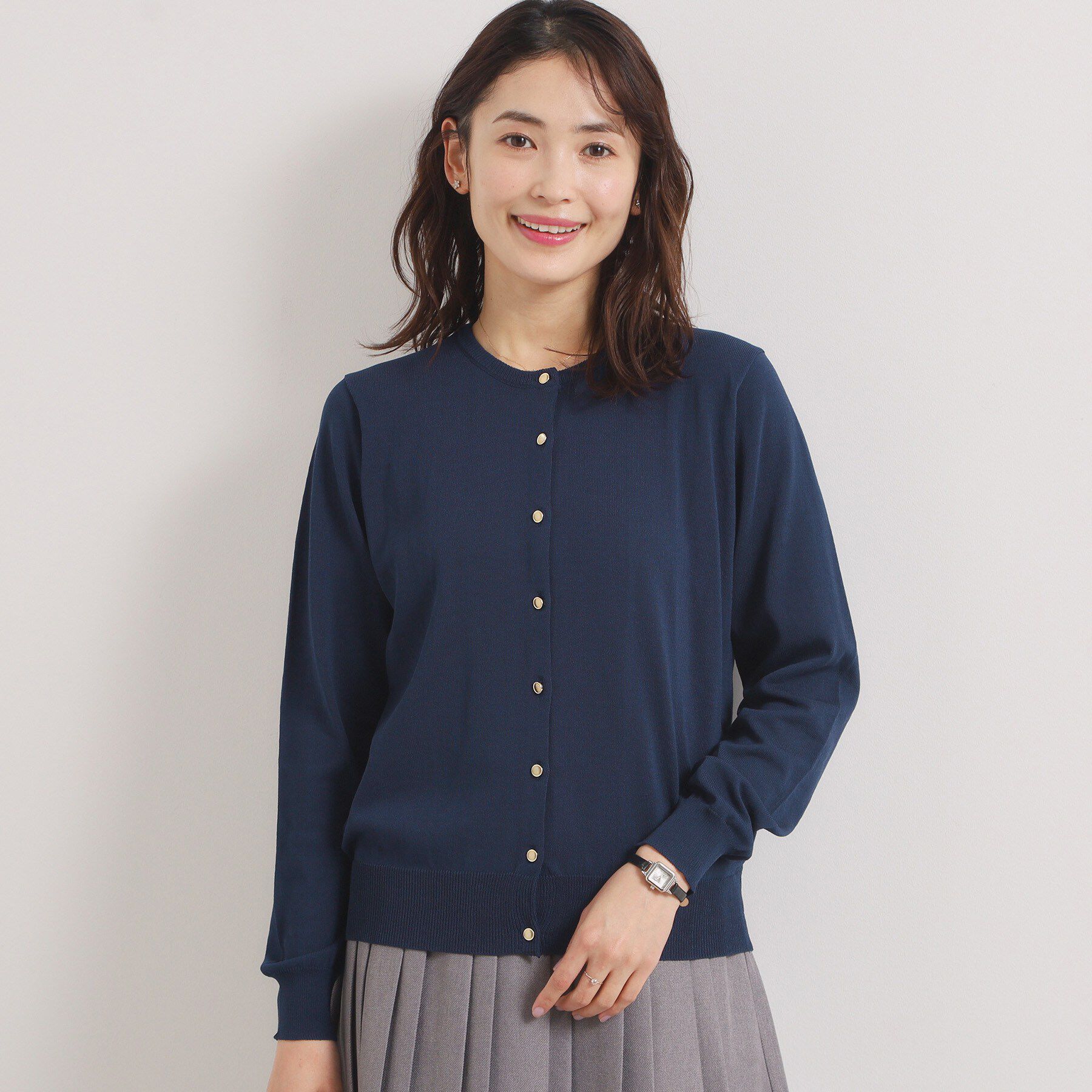 ITS&rsquo;DEMO「【UVカット／毛玉防止／手洗い可】クルーネックニットカーディガン」|カーディガン|ネイビー(094)