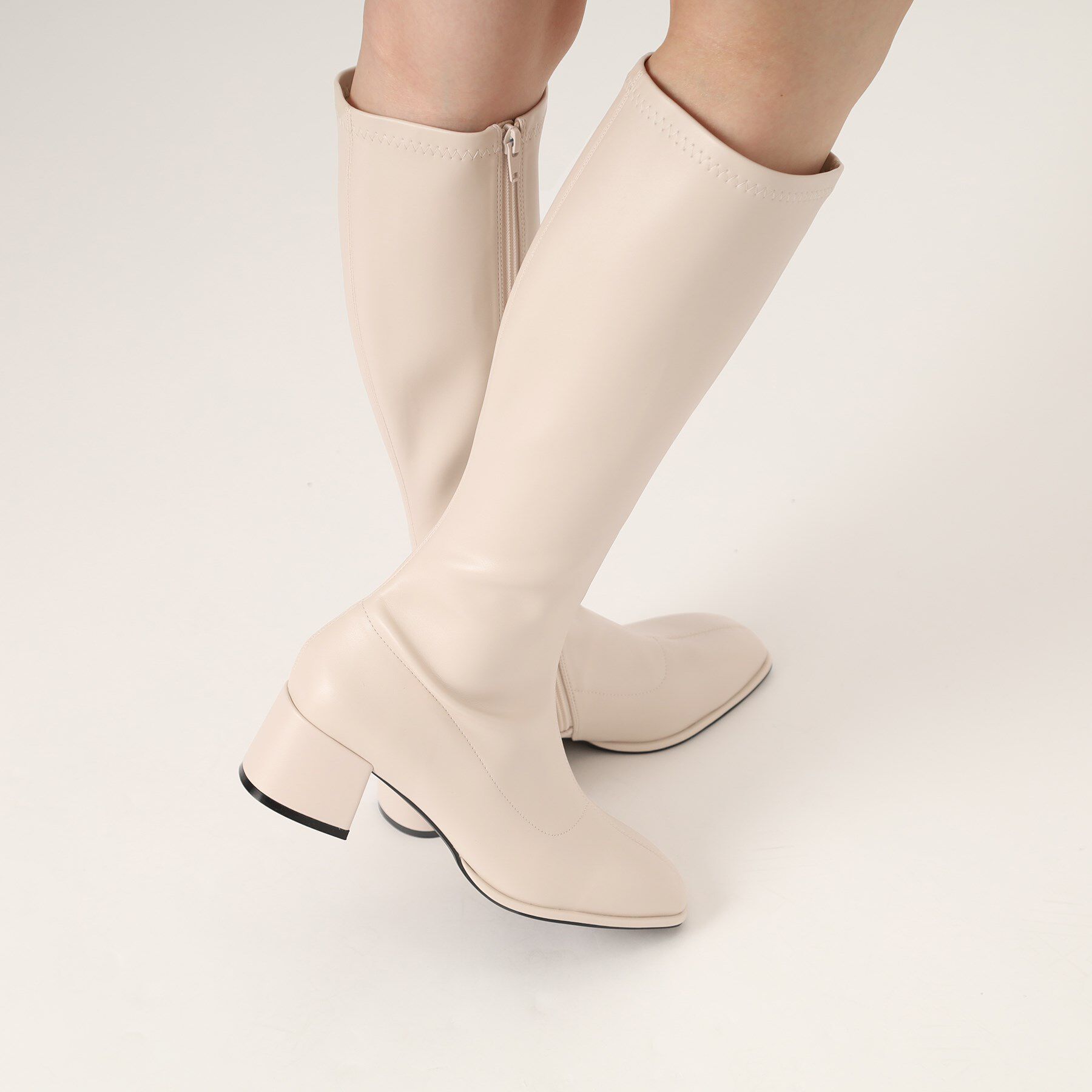 ESPERANZA「スクエアトゥロングブーツ【ロングセラー／歩きやすい／ローヒール／ストレッチ／サイドジップ／着脱簡単／」|ショートブーツ|