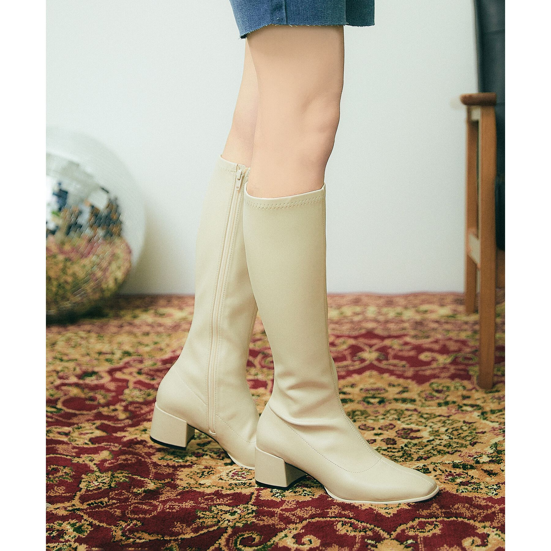 ESPERANZA「スクエアトゥロングブーツ【ロングセラー／歩きやすい／ローヒール／ストレッチ／サイドジップ／着脱簡単／」|ショートブーツ|