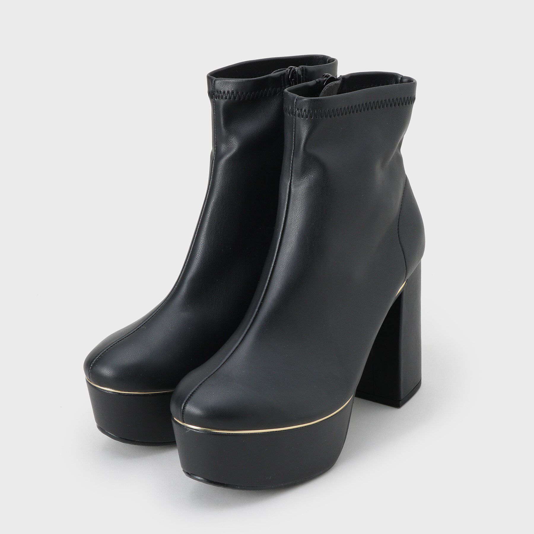 ESPERANZA「【ラク盛り／ショートブーツ】リピーター続出／脚長美脚 ゴールドライン厚底ショートブーツ」|ショートブーツ|