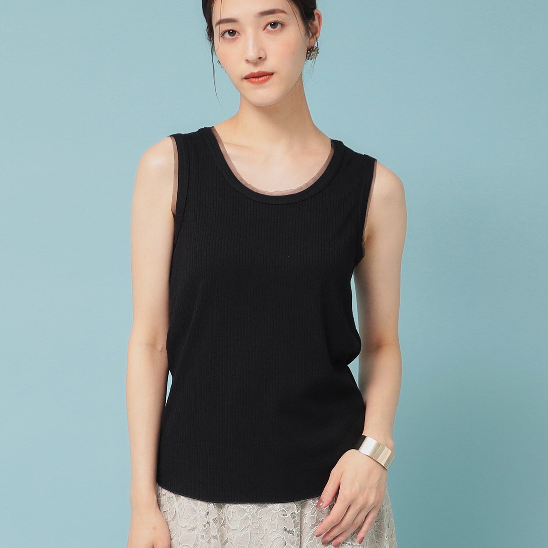 SunaUna「【異素材使い】ワイドリブタンクトップ」|Tシャツ・カットソー|