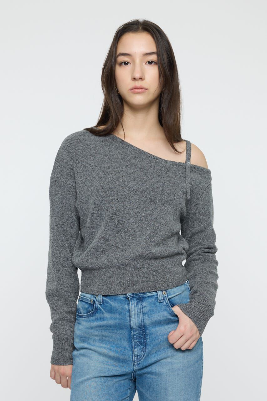 MOUSSY「BUTTON STRAP ワンショルダートップス」|ニット・セーター|T.GRY