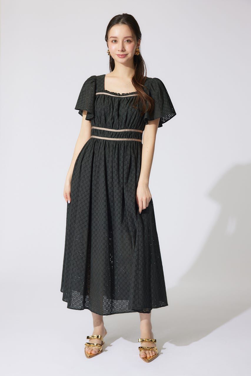 rienda「コットンレースフレアワンピース」|ワンピース|BLK