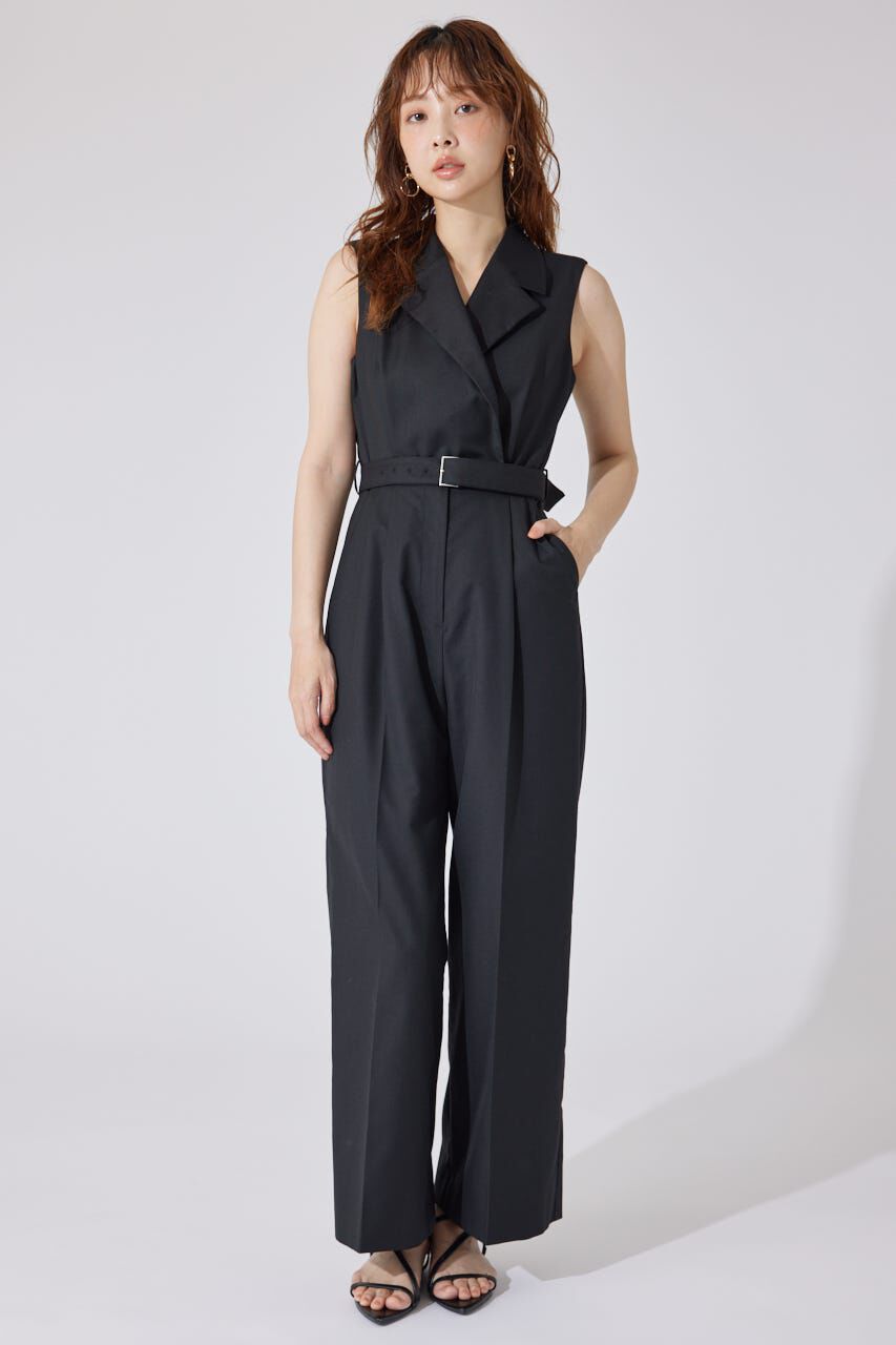 rienda「テーラードデザインノースリーブロンパース」|ワンピース|BLK