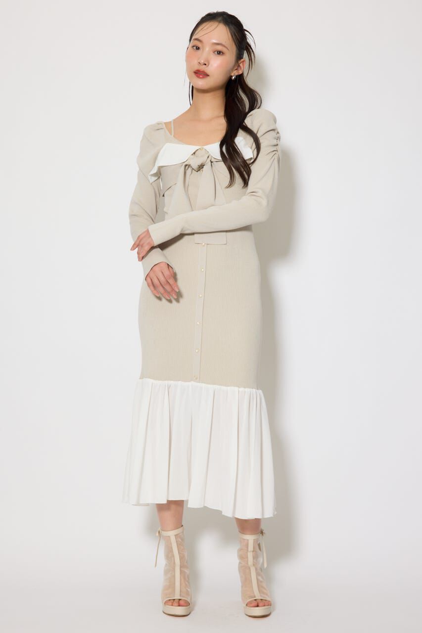 rienda「レイヤードフロントリボンマーメイドニットワンピース」|ワンピース|