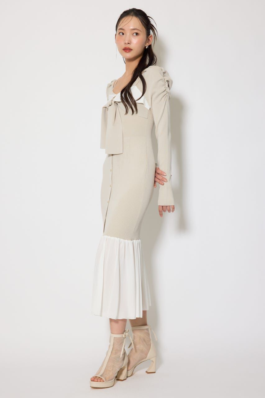 rienda「レイヤードフロントリボンマーメイドニットワンピース」|ワンピース|