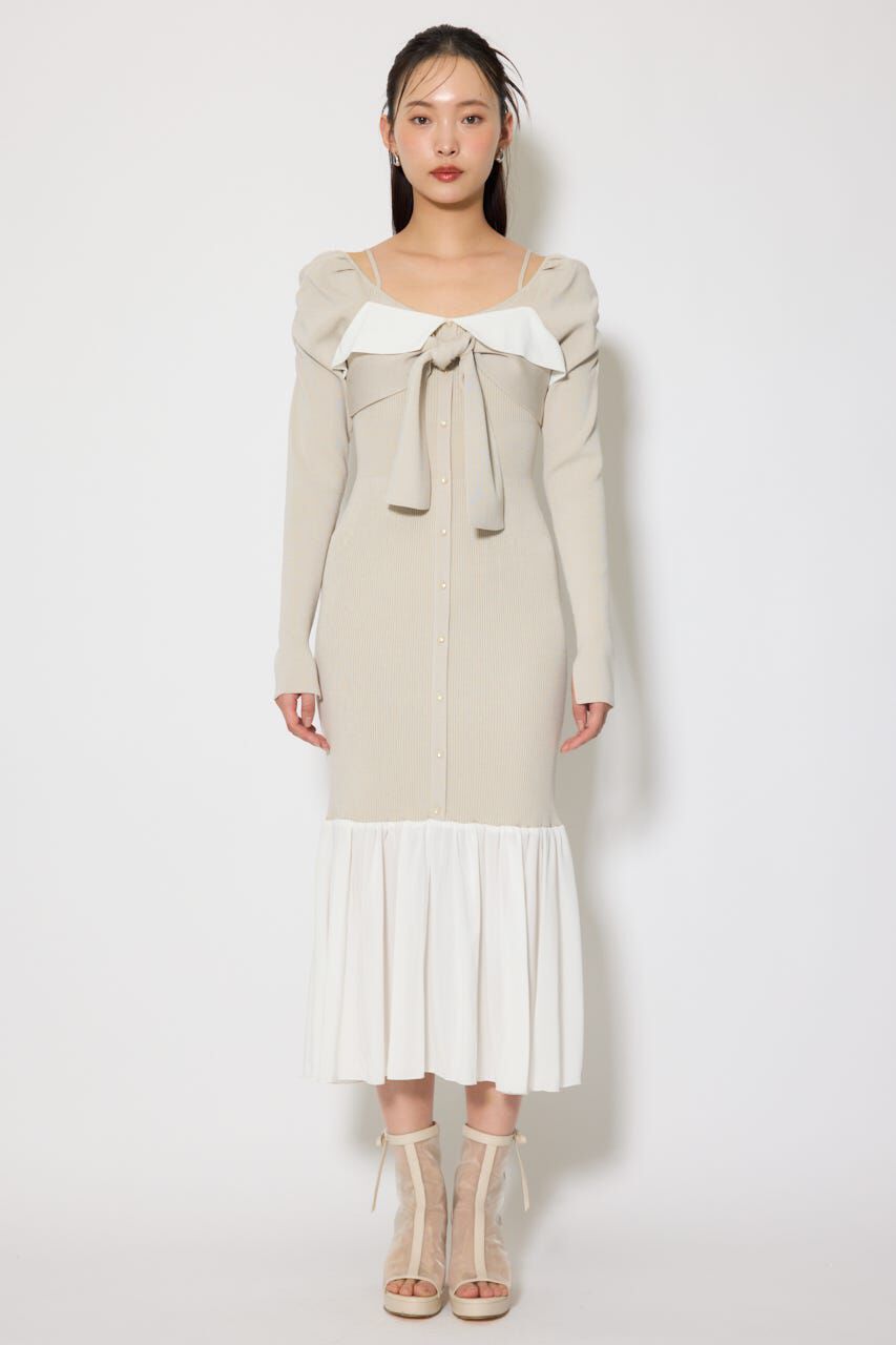 rienda「レイヤードフロントリボンマーメイドニットワンピース」|ワンピース|