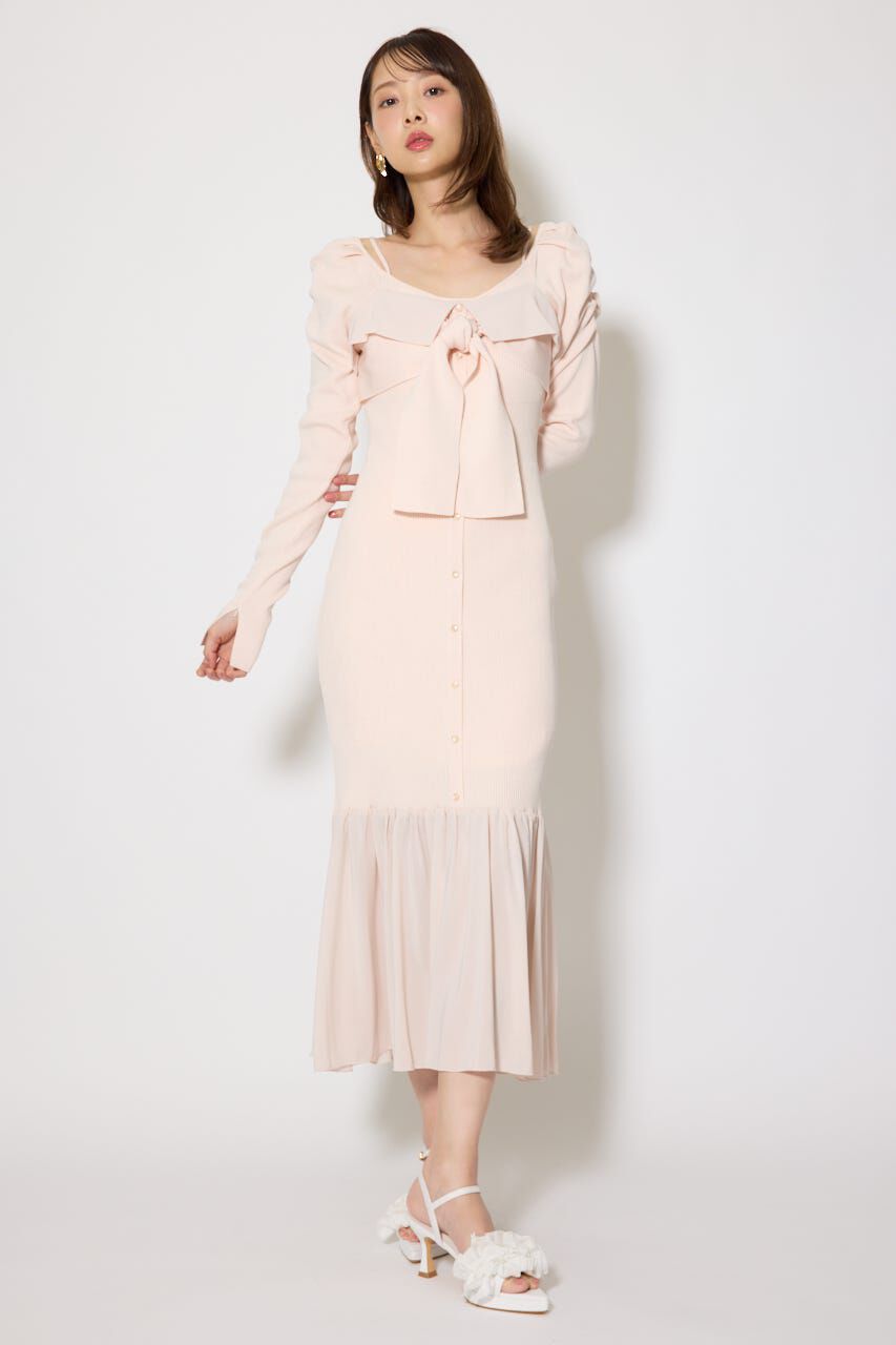 rienda「レイヤードフロントリボンマーメイドニットワンピース」|ワンピース|