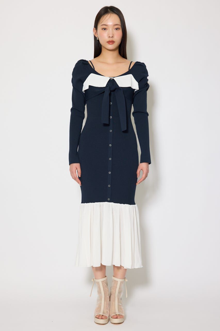 rienda「レイヤードフロントリボンマーメイドニットワンピース」|ワンピース|