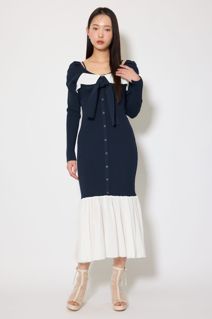 rienda「レイヤードフロントリボンマーメイドニットワンピース」|ワンピース|