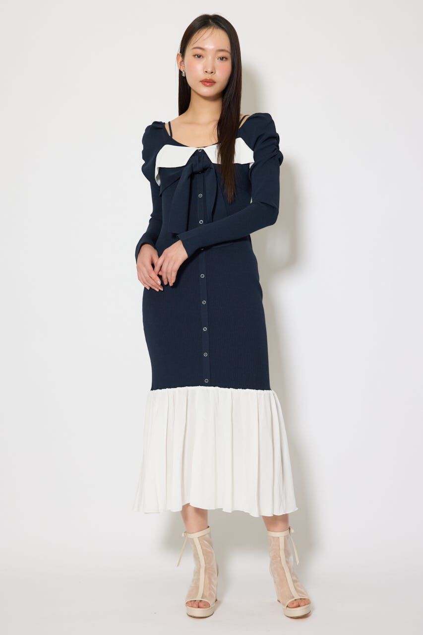 rienda「レイヤードフロントリボンマーメイドニットワンピース」|ワンピース|