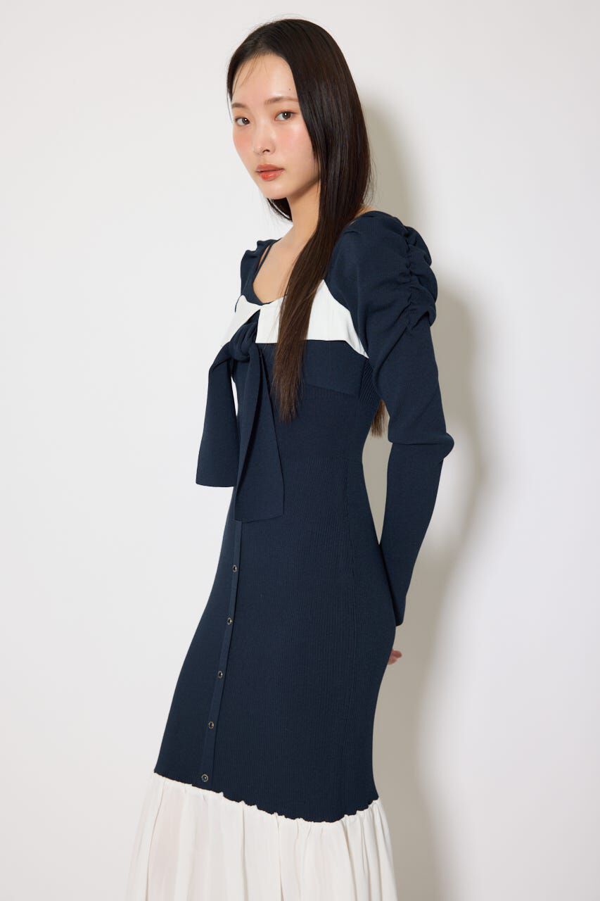 rienda「レイヤードフロントリボンマーメイドニットワンピース」|ワンピース|