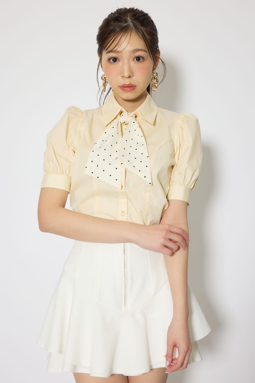 rienda「スカーフ付きハーフスリーブブラウス」|シャツ・ブラウス|L/YEL1