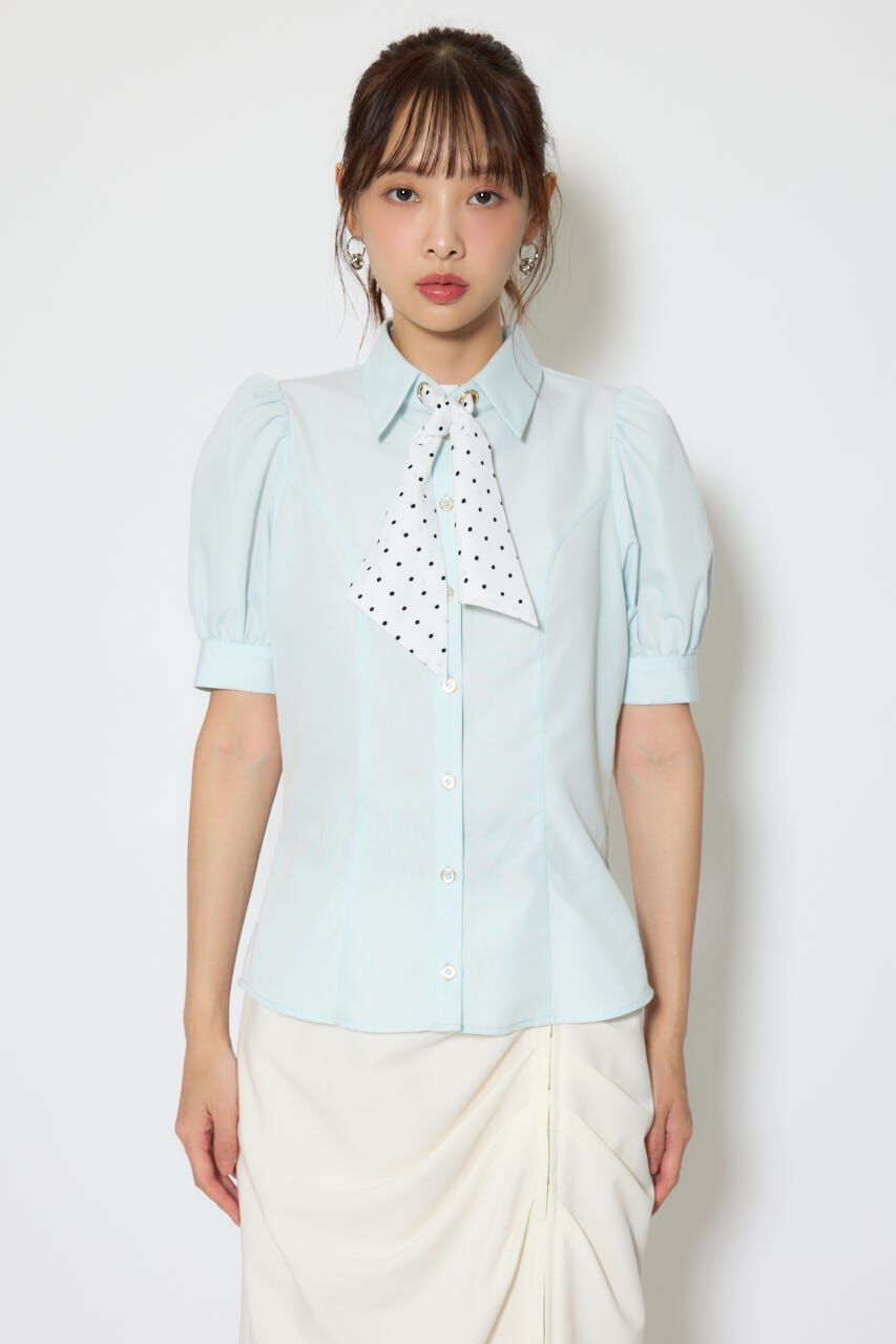 rienda「スカーフ付きハーフスリーブブラウス」|シャツ・ブラウス|