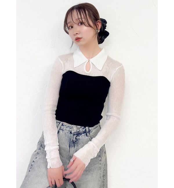 dazzlin「シアーレイヤードライクニットトップス」|ニット・セーター|ブラック