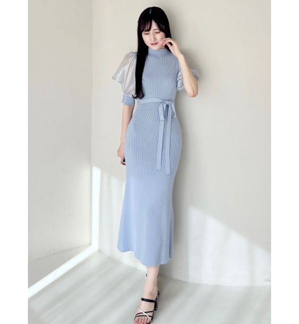 MERCURYDUO「異素材スリーブリブマーメイドワンピース」|ワンピース|