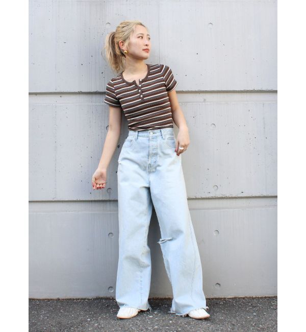 Ungrid「マルチボーダーヘンリーTee」|Tシャツ・カットソー|