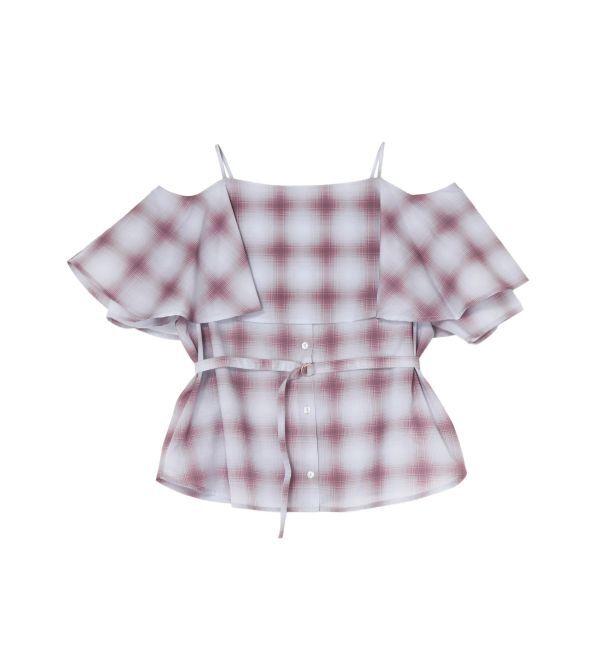LAGUNAMOON「オンブレチェックオフショルダーブラウス」|シャツ・ブラウス|