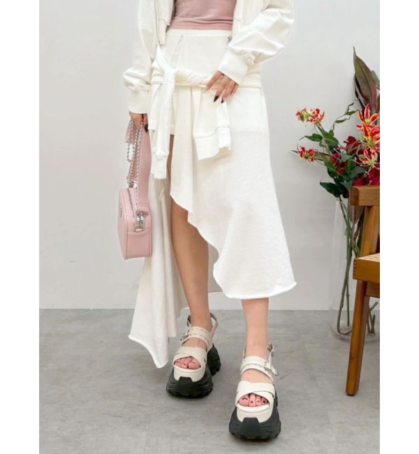 EVRIS「ダメージスウェットアシンメトリーロングスカート【セットアップ着用可能】」|スカート|ホワイト