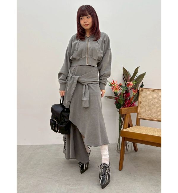 EVRIS「ダメージスウェットアシンメトリーロングスカート【セットアップ着用可能】」|スカート|