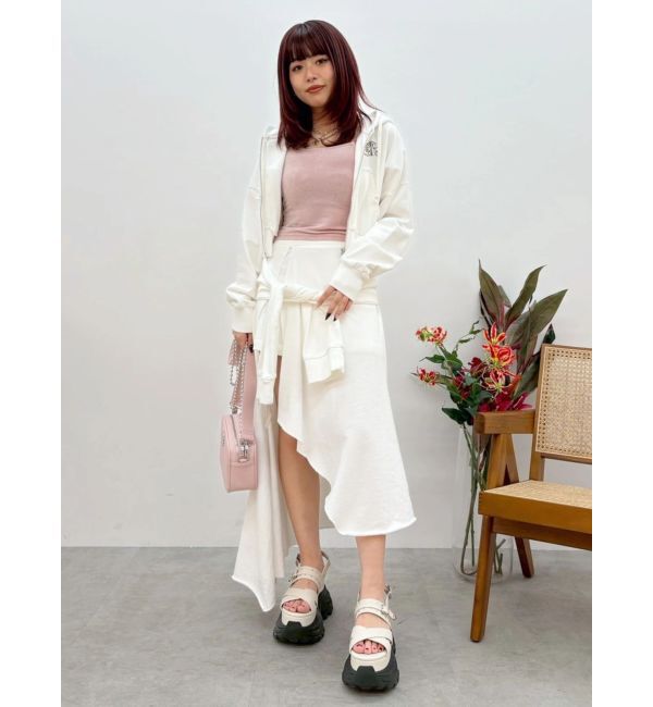 EVRIS「ダメージスウェットアシンメトリーロングスカート【セットアップ着用可能】」|スカート|