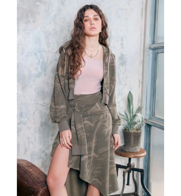 EVRIS「ダメージスウェットアシンメトリーロングスカート【セットアップ着用可能】」|スカート|