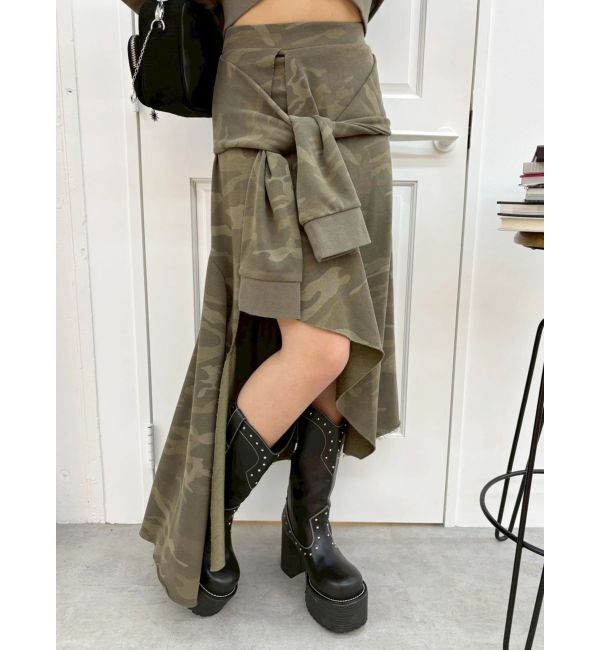 EVRIS「ダメージスウェットアシンメトリーロングスカート【セットアップ着用可能】」|スカート|