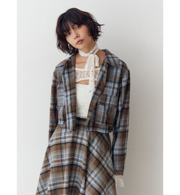 jouetie「ステンカラーラインストーンショートジャケット【セットアップ対応】」|テーラードジャケット|