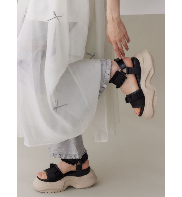 merry jenny「フリルメッシュスニーカーサンダル」|サンダル|ブラック