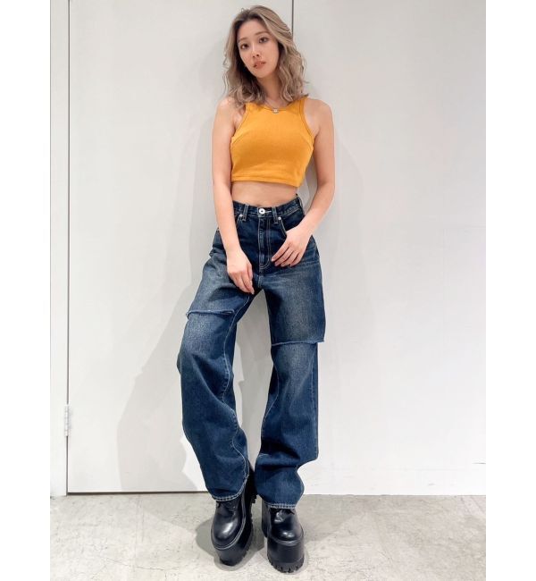 GYDA「ハイウエストfront and backダメージワイドデニムパンツ」|デニム|