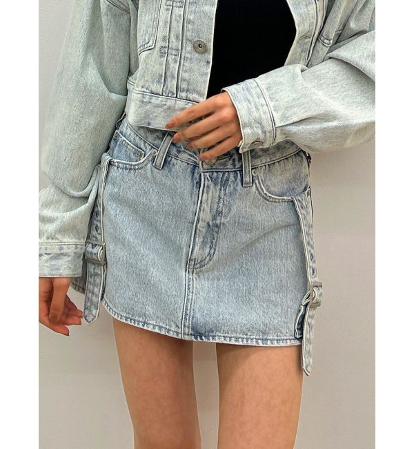 GYDA「ハイウエストBELTデザインデニムスカートライクショートパンツ」|スカート|アイスブルー