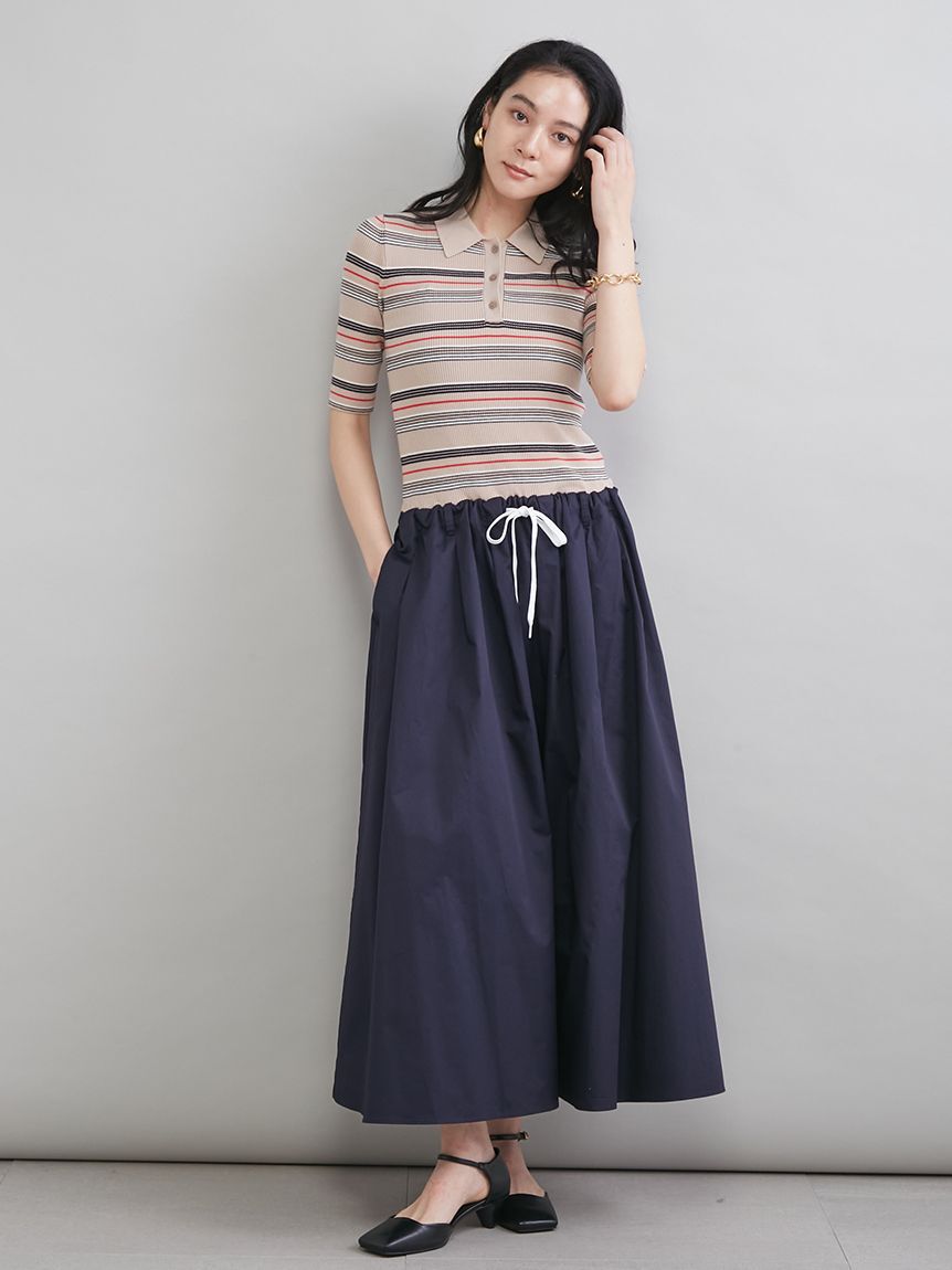 Mila Owen「【WEB＆一部店舗限定カラー】ポロニット&times;タックフレアスカートドッキン グワンピース」|ワンピース|