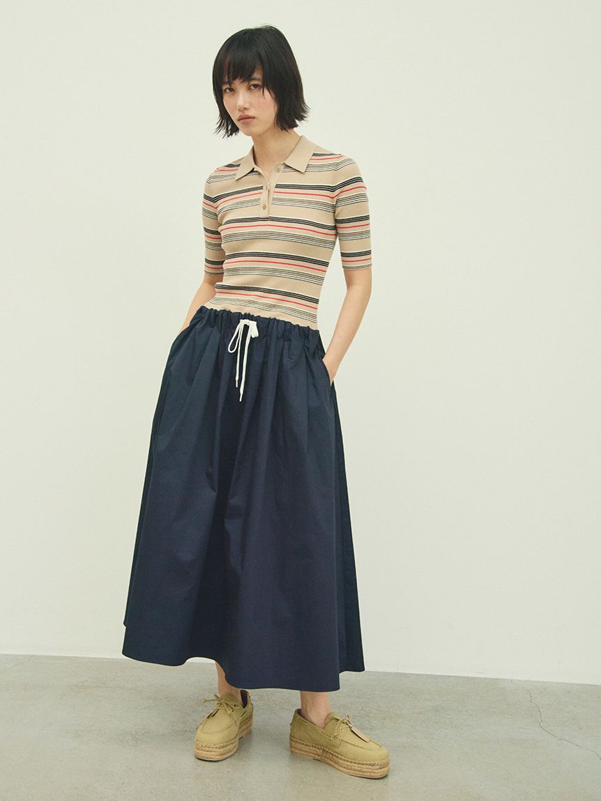 Mila Owen「【WEB＆一部店舗限定カラー】ポロニット&times;タックフレアスカートドッキン グワンピース」|ワンピース|BORDER