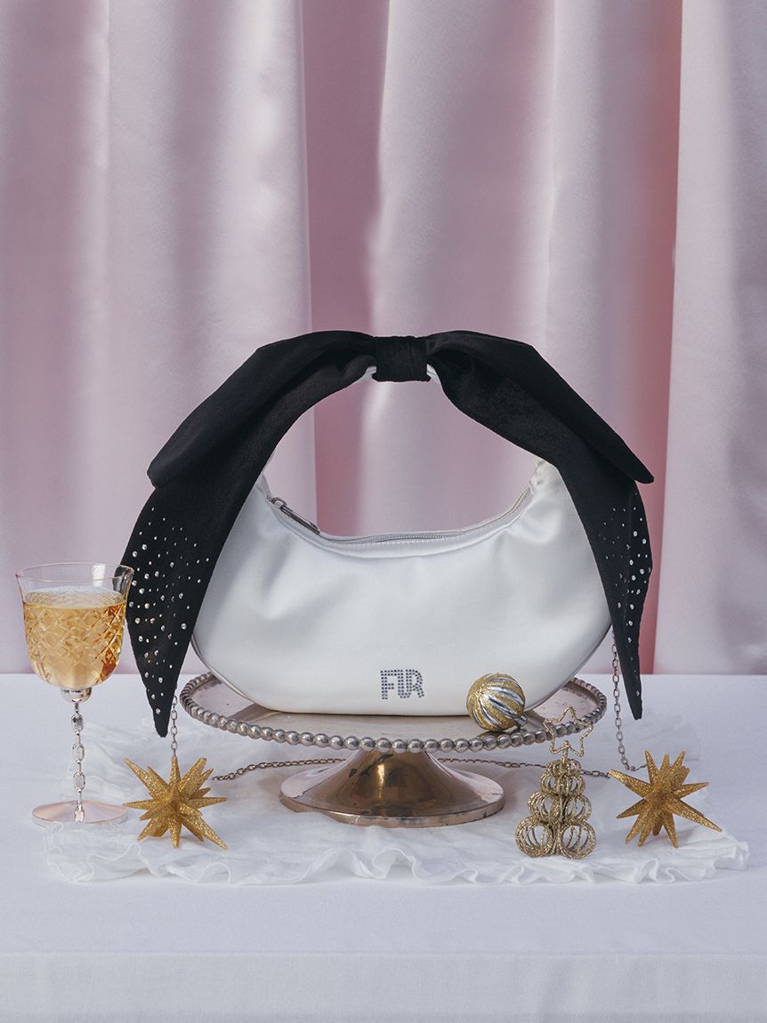 FURFUR「【WEB限定】クリスタルロゴベロアリボンバッグ」|トートバッグ|BLK