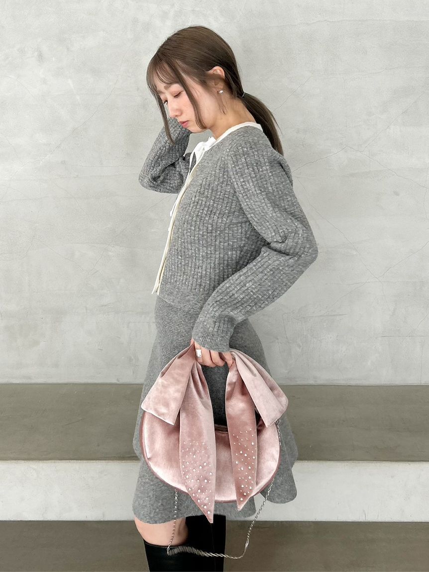 FURFUR「【WEB限定】クリスタルロゴベロアリボンバッグ」|トートバッグ|