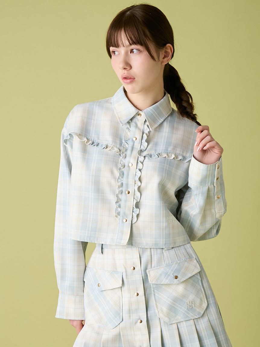 FURFUR「チェック柄クロップドフリルシャツ」|シャツ・ブラウス|