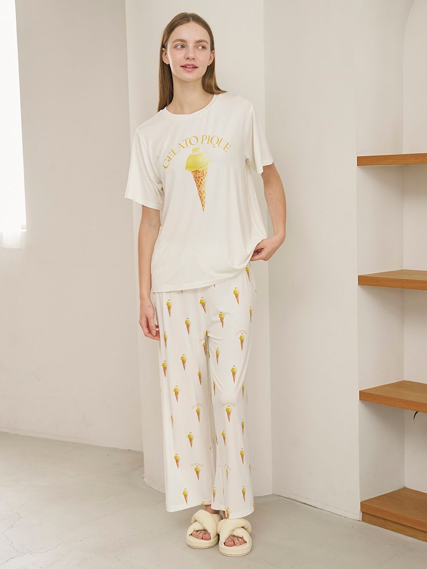 gelato pique「【接触冷感】ソルベ柄ロングパンツ」|ルームウェア|YEL