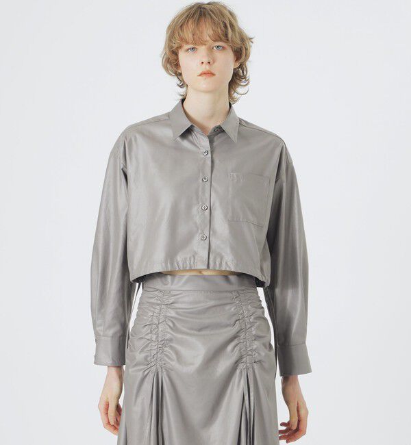  「グロッシークロップドシャツ」|シャツ・ブラウス|チャコールグレー1