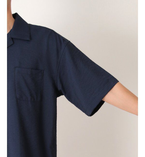 ikka「【接触冷感／吸水速乾】シャドーストライプオープンカラーシャツ」|シャツ・ブラウス|