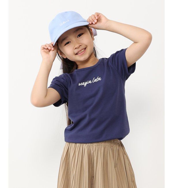 ikka kids「肩ギャザーフロッキーロゴTシャツ（120~160cm）」|Tシャツ・カットソー|ネイビー