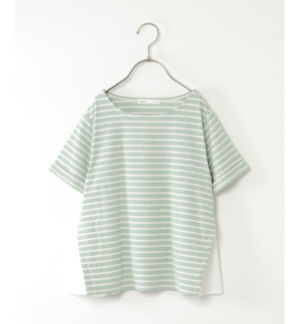 ikka kids「【親子おそろい】冷感サイド切り替えボーダープルオーバー（120~160cm）」|Tシャツ・カットソー|グリーン